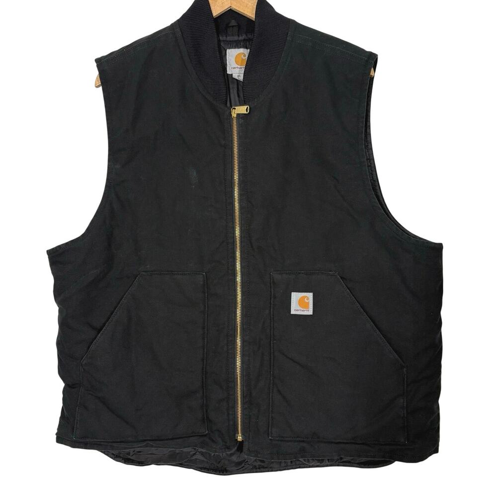 Carhartt Arctic Quilt Lined Duck Vest Mens XL Black Workwear Canvas Utility read